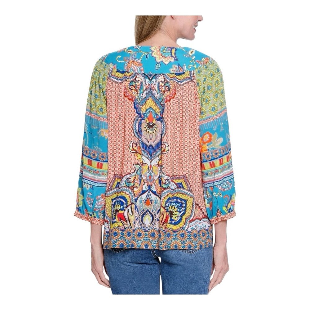 John Mark Mixed Print Peasant Top Multi Large Boh… - image 2